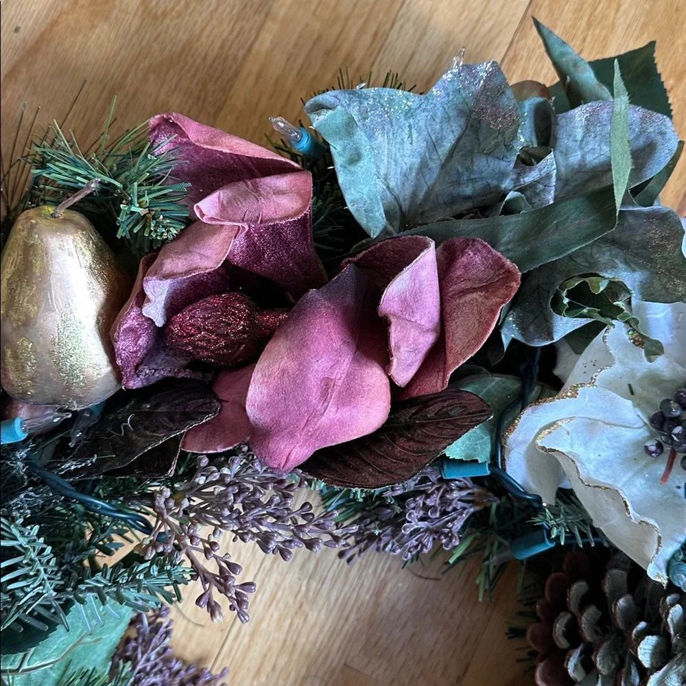 Handcrafted Gold and Mauve Pink Holiday Wreath